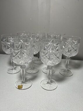 70's Nachtmann Eduard Crystal Wine Goblets Swag And Diamond Cut Pattern NEW